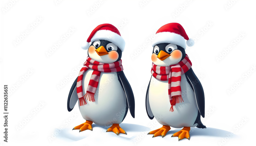 Fototapeta premium penguins wearing Santa hats and scarves