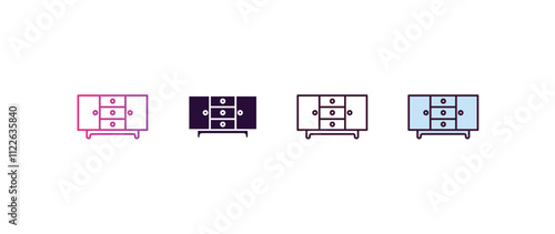 credenza  gradient, line, filled, colored icon. editable vector from furniture concept. four different style credenza  icon isolated on white background