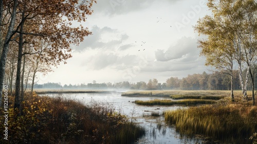 Landscape of nature park Fochteloerveen near Veenhuizen The Netherlands. One of the few areas in the Netherlands where living raised bogs still occur. photo