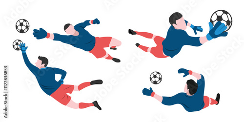 Flat Design Goalkeeper in Various Poses for Soccer