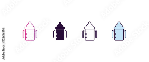 sippy cup  gradient, line, filled, colored icon. editable vector from food concept. four different style sippy cup  icon isolated on white background