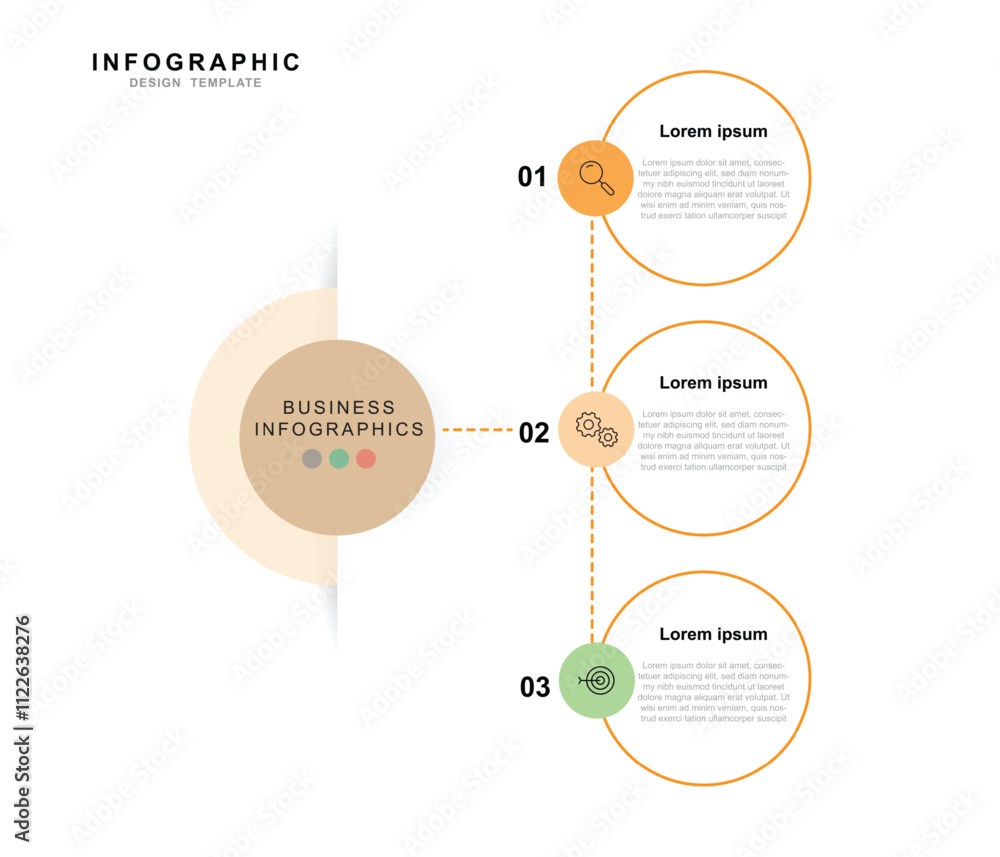 Fototapeta premium Business infographic template. 3 Step timeline journey. Process diagram, 3 options on white background