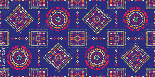 Bandhani pattern with color full mandala with beautiful blue background seamless pattern for  fabric, textile , wallpaper, backdrop, ready for printing
