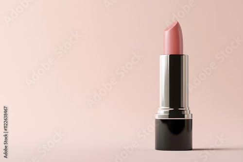 3D render of a lipstick in a soft pink color, with a simple background photo