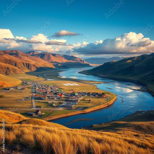 Remote town bayan olgii (ulgii) mongolia River landscapes Ultra realistic Photorealistic landscape photographywater travel sky beautiful tourism outdoor photo