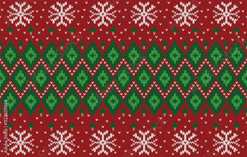 Knitted pattern seamless fabric Christmas theme. traditional knitted pattern vector ethnic style. Designed for knitted pattern ,background ,wallpaper ,textile ,carpet ,Christmas  ,fabric ,embroidery