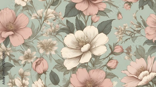 Modern Botanical Seamless Print: A beautifully designed floral pattern with stylized flowers and vibrant foliage. This seamless design in rich hues of orange, blue, and pink is perfect for adding.