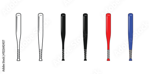 baseball bat set design, available in outline style, black and colored, editable vector eps 10.