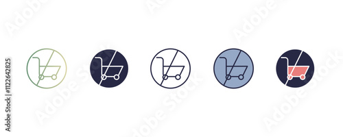 no shopping cart gradient, line, filled, colored icon. editable vector from traffic signs concept. four different style no shopping cart icon isolated on white background