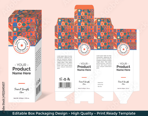 Box design template, packaging design template, cosmetic box carton gift box packaging, food perfume cream shampoo lotion oil box product packaging editable vector template print ready download