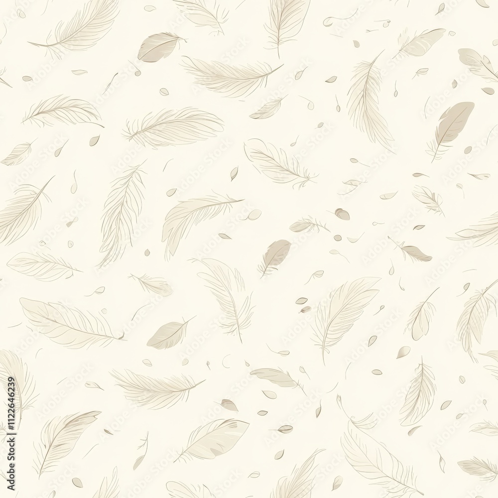 Fototapeta premium Elegant Beige Feather Pattern Seamless Texture Background