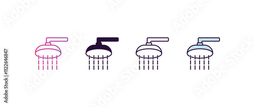 shower head and water gradient, line, filled, colored icon. editable vector from religion concept. four different style shower head and water icon isolated on white background