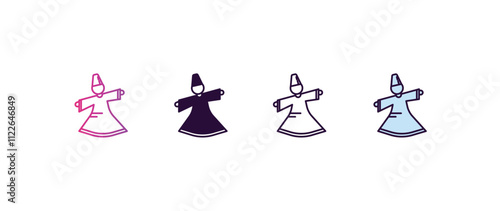 sufi mystic gradient, line, filled, colored icon. editable vector from religion concept. four different style sufi mystic icon isolated on white background