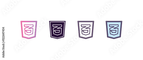 css gradient, line, filled, colored icon. editable vector from programming concept. four different style css icon isolated on white background