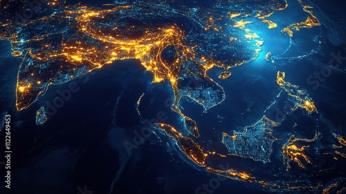 Illuminated Map of East Asia with Data Visualization and Night Lights