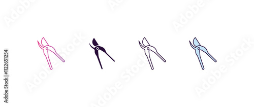 pruners gradient, line, filled, colored icon. editable vector from farming and gardening concept. four different style pruners icon isolated on white background