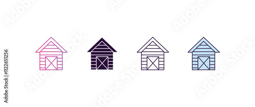 shed gradient, line, filled, colored icon. editable vector from farming and gardening concept. four different style shed icon isolated on white background