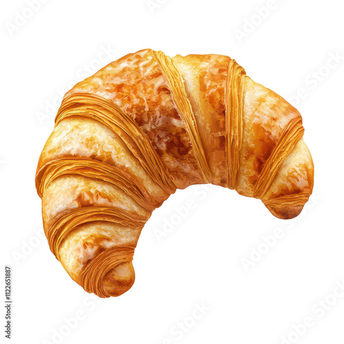 A golden-brown croissant showcasing flaky layers, perfect for breakfast or a snack.
