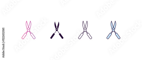 shears gradient, line, filled, colored icon. editable vector from farming and gardening concept. four different style shears icon isolated on white background