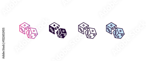 dices gradient, line, filled, colored icon. editable vector from entertainment concept. four different style dices icon isolated on white background