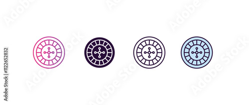 roulette gradient, line, filled, colored icon. editable vector from entertainment concept. four different style roulette icon isolated on white background