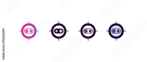shooting game gradient, line, filled, colored icon. editable vector from entertainment concept. four different style shooting game icon isolated on white background