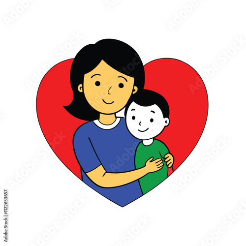 Sweet Mother and Child Cartoon - Cherished Family Time