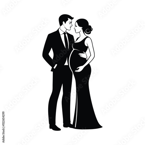 Husband with pregnant wife Clipart Vector - Happy pregnancy Couple illustration. Child expectation