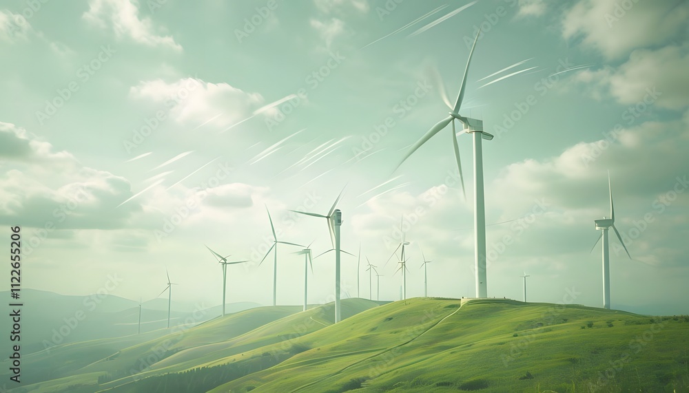 Obraz premium Wind Turbines on a Hill 