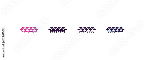 lingual braces gradient, line, filled, colored icon. editable vector from dentist concept. four different style lingual braces icon isolated on white background