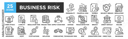 Business Risk icon collection set. Containing design, Probability, Financial Loss, Strategy Gamble, Security Breach, Regulatory Compliance