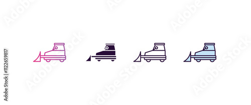 little snowplow  gradient, line, filled, colored icon. editable vector from construction concept. four different style little snowplow  icon isolated on white background