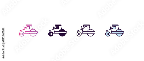 steamroller  gradient, line, filled, colored icon. editable vector from construction concept. four different style steamroller  icon isolated on white background