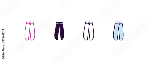 harem pants gradient, line, filled, colored icon. editable vector from clothes concept. four different style harem pants icon isolated on white background