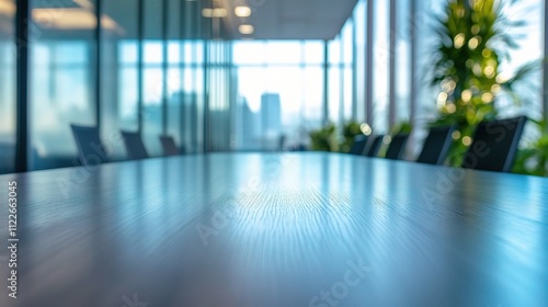Wallpaper Mural Blurred Wood Table Top with Glass Wall and Natural Light Torontodigital.ca