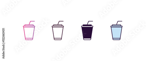 papper cup with straw gradient, line, filled, colored icon. editable vector from cinema concept. four different style papper cup with straw icon isolated on white background