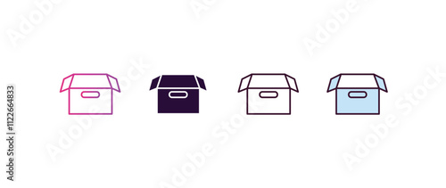 empty box gradient, line, filled, colored icon. Linear vector from business concept. four different style empty box icon isolated on white background