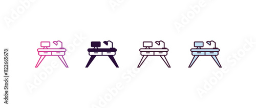 work table gradient, line, filled, colored icon. Linear vector from business concept. four different style work table icon isolated on white background