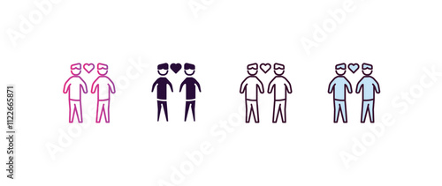 men couple gradient, line, filled, colored icon. Linear vector from business concept. four different style men couple icon isolated on white background