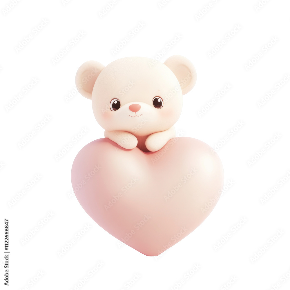 Fototapeta premium 3D Teddy Bear Holding a Pink Heart