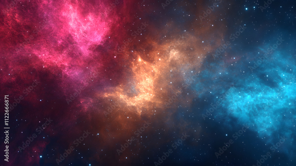 Obraz premium vibrant cosmic scene featuring abstract fractal patterns in shades of pink, orange, and blue, resembling nebula filled with stars and interstellar clouds