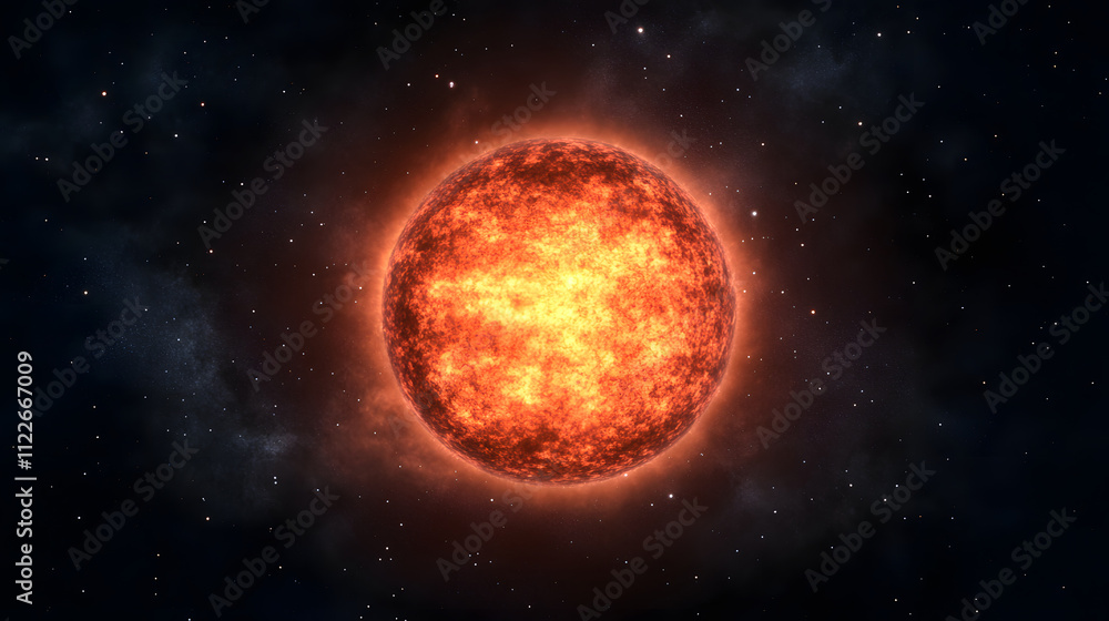 Obraz premium vibrant sun radiates intense heat and light, surrounded by starry cosmic backdrop. fiery surface showcases dynamic solar activity, creating mesmerizing celestial scene