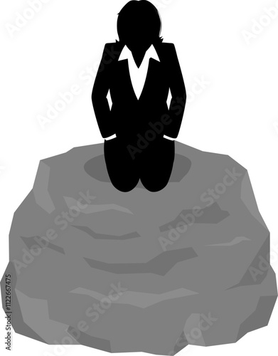 石の上に座る女性ビジネスマン