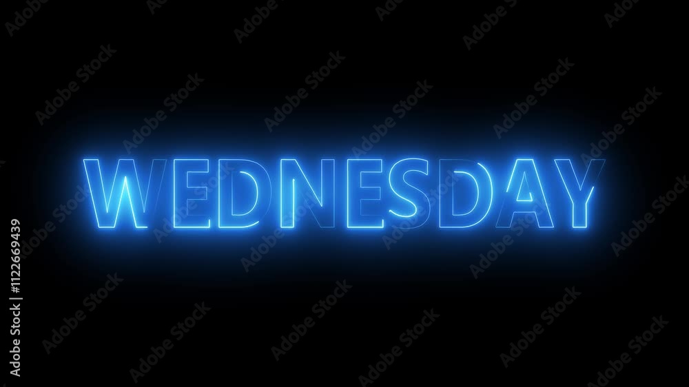 Neon light Wednesday text animation. New modern digital neon shine week name text icon animation with darkness background. Neon light Wednesday text animation. New modern digital neon shine week name text icon animation with darkness background.