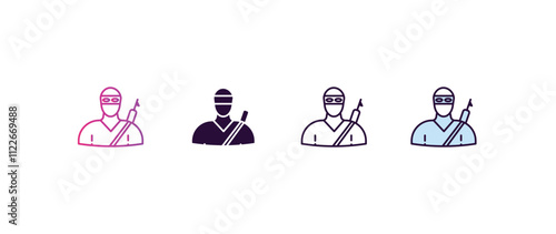 guerrilla gradient, line, filled, colored icon. editable vector from army and military concept. four different style guerrilla icon isolated on white background