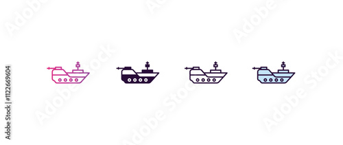 warship gradient, line, filled, colored icon. editable vector from army and military concept. four different style warship icon isolated on white background