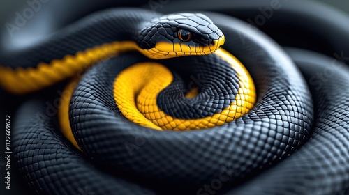 Year of Snake Chinese Zodiac Concept, 3D Rendered Coiled Snake in a Yin Yang Pattern Symbolizing Balance and Harmony