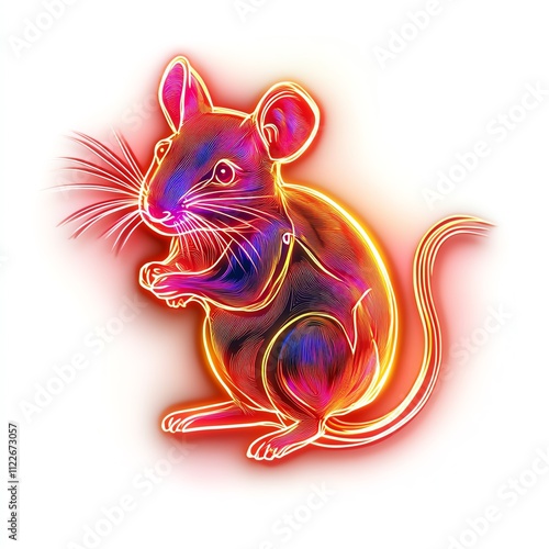 A vibrant neon illustration of a playful mouse with colorful glowing effects. photo