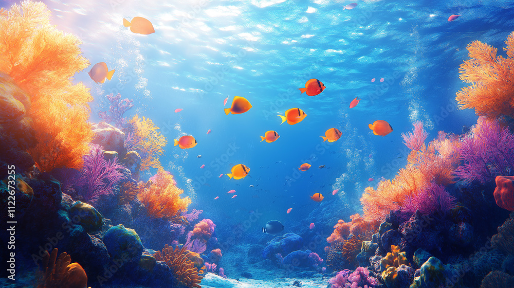 Fototapeta premium Vibrant coral reef underwater scene. Concept of marine life, ocean, and nature.