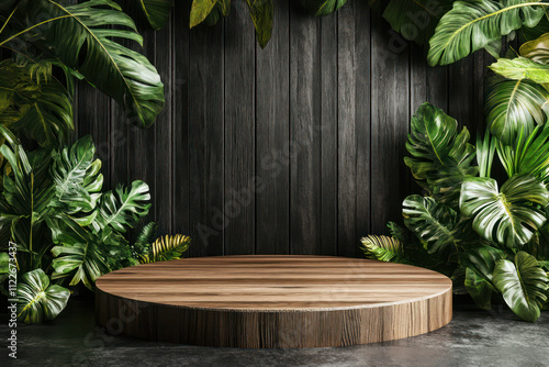 Green 3d podium with stone 